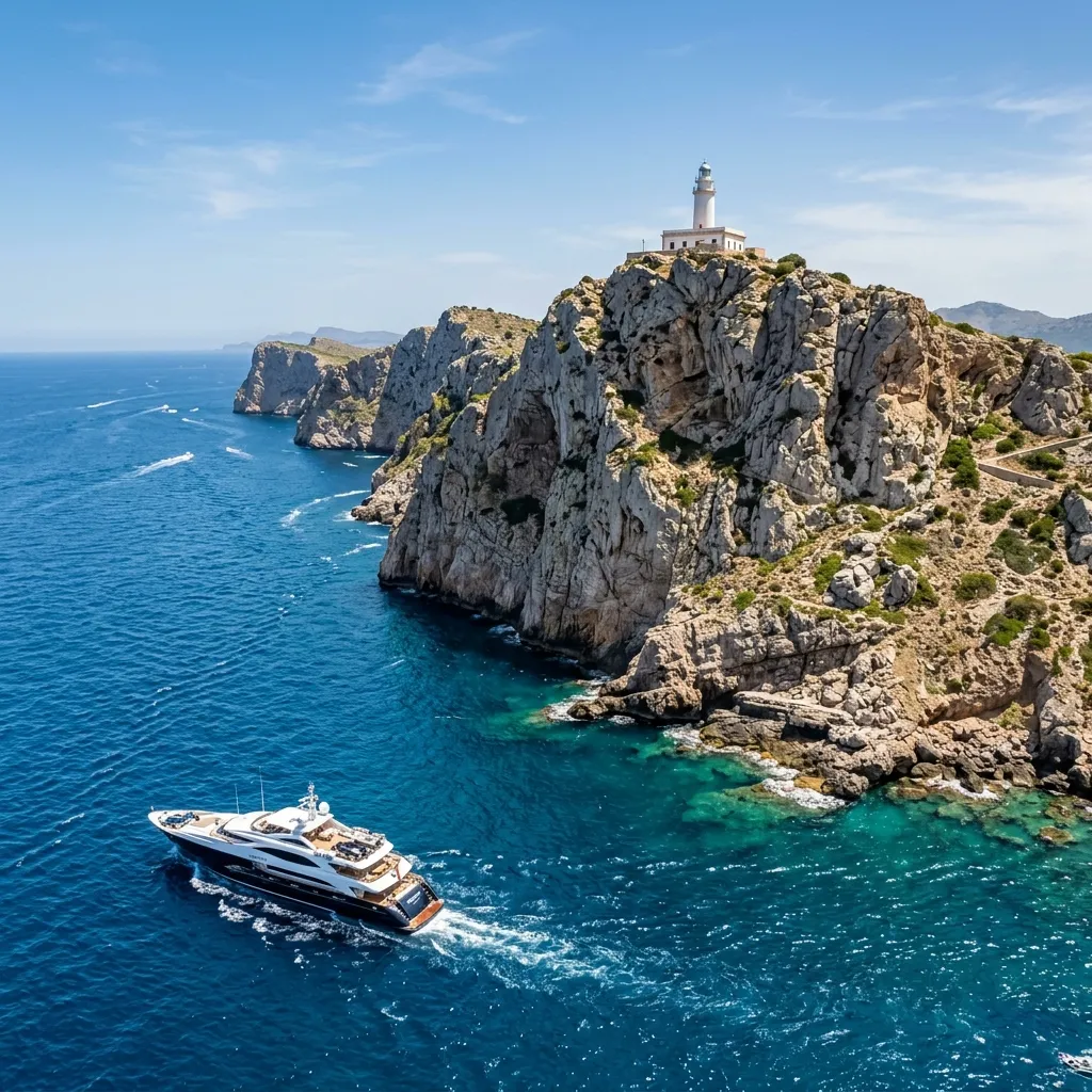 Vista del Faro de Formentor en lo alto del acantilado